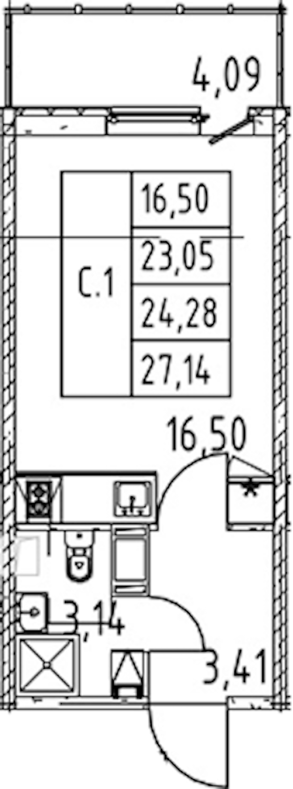 Квартира студия 23.05 м², 2/12 эт., ЖК «Полис ЛАВрики»
